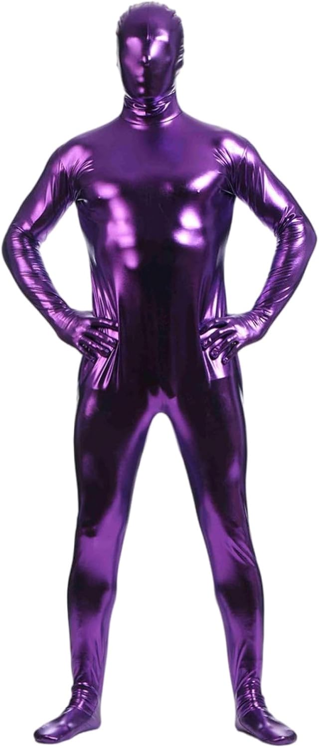 Cambkatl Men's Metallic Shiny Onesie Stretchy Full Bodysuit Performance Cosplay Costume