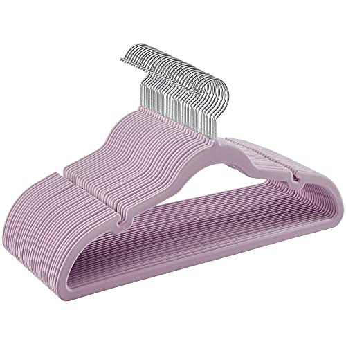SONGMICS Velvet Hangers 50 Pack, Non-Slip Clothes Hangers, Suit Hangers with Shoulder Notches, Pants Bar, 360° Swivel Hook, Space-Saving, for Closet, Lavender Purple UCRF029GP05 Pale Purple