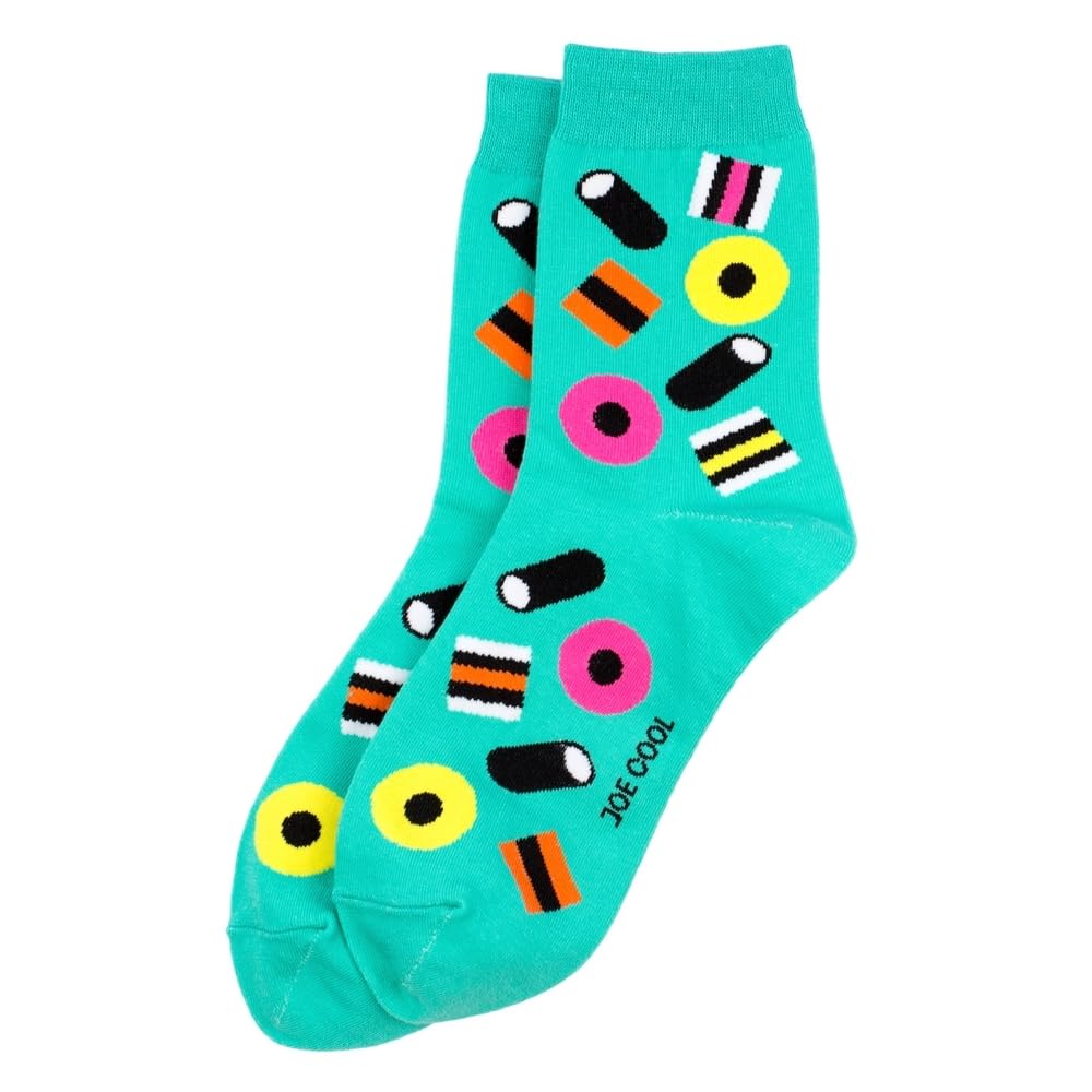 JOE COOL Allsorts Socks for Women & Men, Turquoise & Green Cotton Blend Novelty Socks with Sweet Shop Print, Funky Patterned Dress Socks, One Size