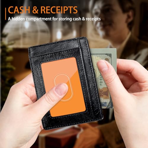 Image of Travelambo Slim Wallet Front Pocket Minimalist Leather RFID Blocking Medium Size