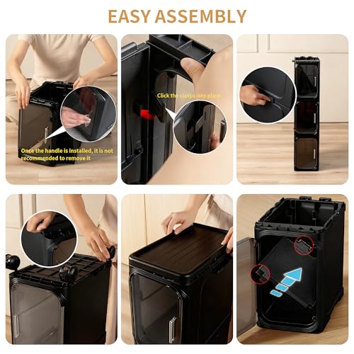 Image of 3-Tier Narrow Slim Bathroom Storage Cabinet with Wheels, Black | Tool Free Assembly, Adjustable shelves, Lockable Wheels, Magnetic Clear Door, Fits for Narrow Spaces