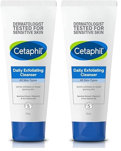 Cetaphil Daily Exfoliating Cleanser 178ml, Gently removes dirt and impurities, Buffs Away Dry Dull Skin, For All Skin Types, Non-Irritating, Dermatologically Tested (Pack of 2)