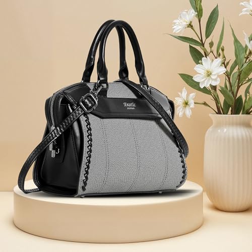 Image of EXOTIC Premium Celeste Tubular Handle Satchel Handbag for Women with Detachable & Adjustable Sling Strap | Spacious Structured Shoulder Bag | Spacious Structured