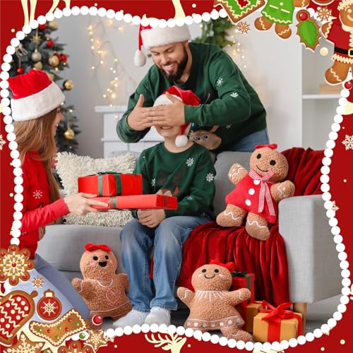 Image of Konohan 3 Pcs Christmas Gingerbread Pillows House Man Throw Pillows Stuffed Gingerbread Shaped Pillow for Christmas Party Outdoor Cushion Decorations(Dark Yellow, Red,Cute Style)