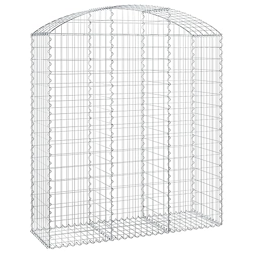 Mokuyary Gabione mit Hochbogen 150x50x160/180 cm Verzinktes Eisen Gabionen Wand Drahtkorb, Steinkorb Steingabione Mauer, Gabionenkorb für Landschaft, Garten