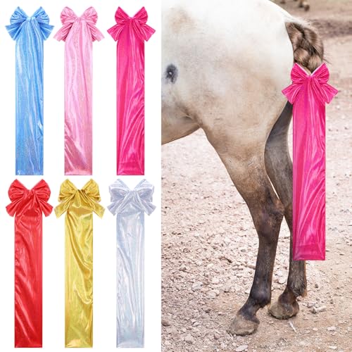 Huhumy 6 Pcs Vibrant Tail Wrap for Horses Breathable Iridescent Horse Tail Bag Guard Slip on 2 Strand Closure Straps Grooming Supplies to Keep Clean from Dirt Breakage Rubbing 6 Designs