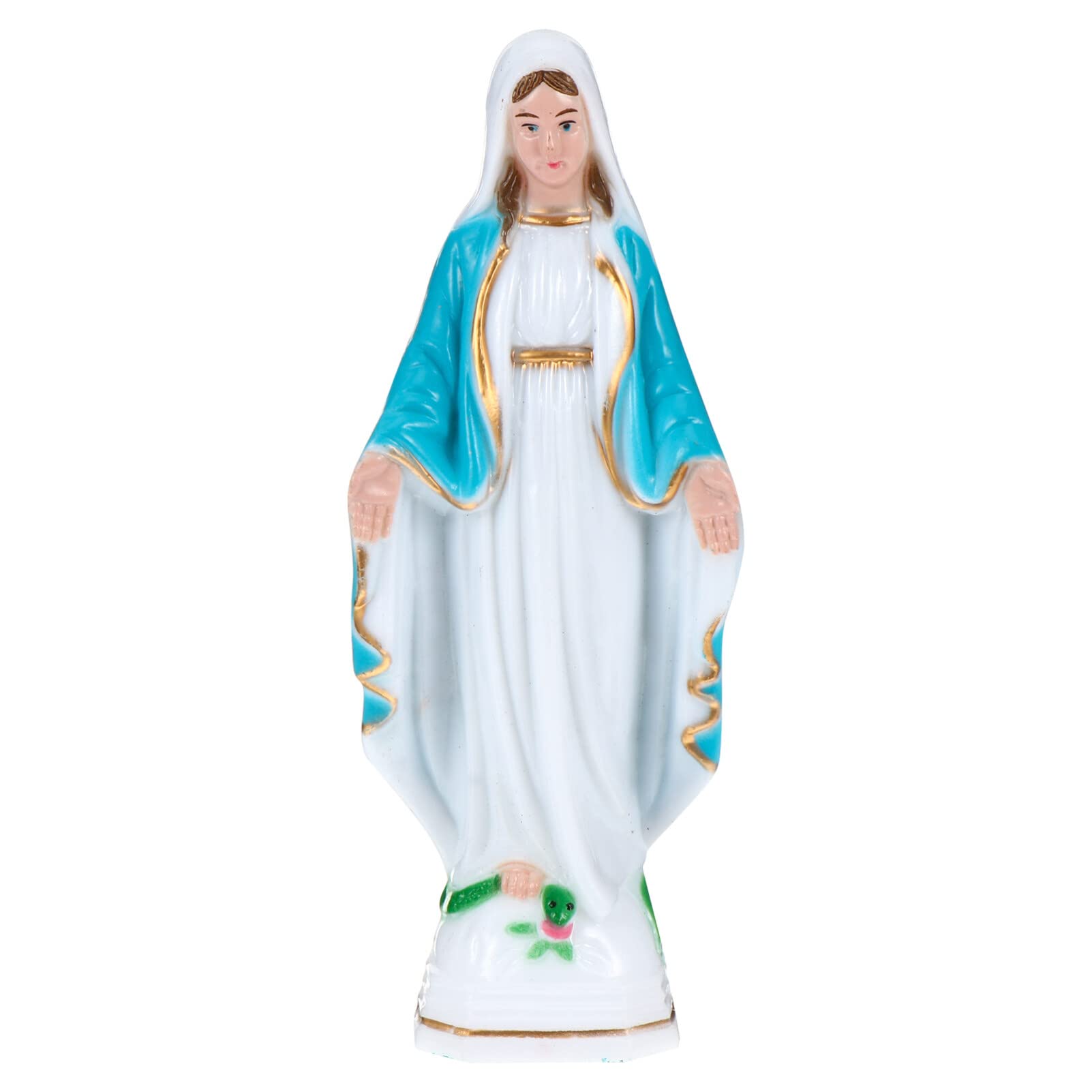 Amosfun Virgin Mary Figure Plastic Christian Madonna Mother of God Mary Statue Sculpture Religious Collectible Figure Desktop Ornament for Gift Idea Home Office Decoration Blue