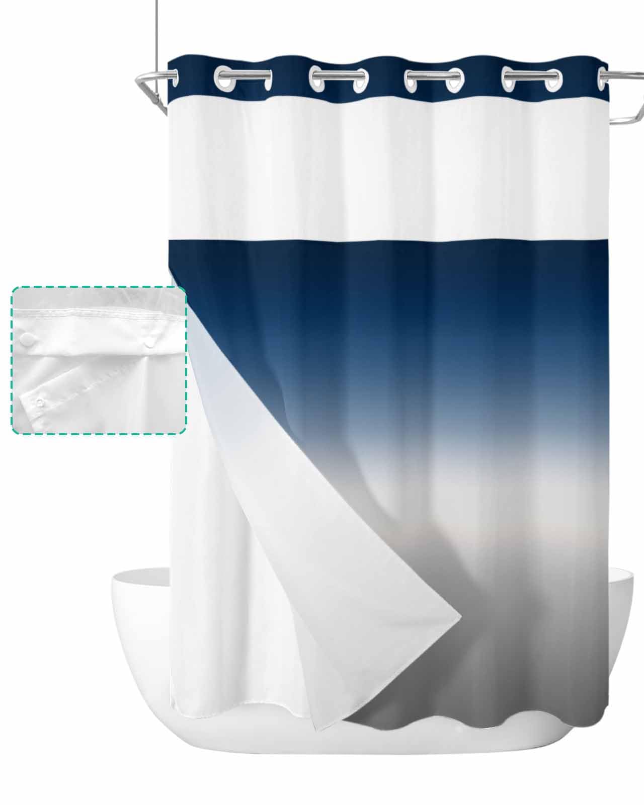 SEVENBABU Ombre Blue Grey No Hook Shower Curtain with Snap in Liner Waterproof Fabric Shower Curtain Set for Bathroom Abstract Gradient Blue Gray