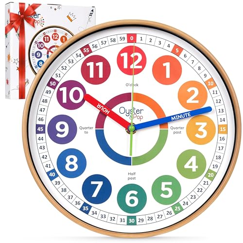 Oyster&Pop Learning Clock for Kids - Award-Winning Silent Wall Clock - 10