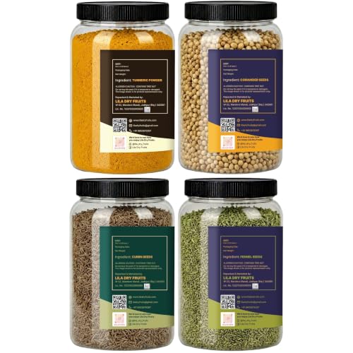 Image of LILA DRY FRUITS Indian Spices Masala Combo | Haldi, Dhania, Jeera & Saunf 100 Gms Each Kitchen Essentials