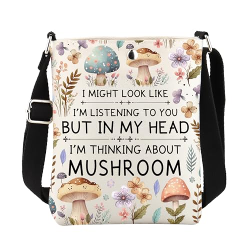 FUSTMW Mushroom Crossbody Bags Cute Mushroom Gifts for Mushroom Lovers Cross Body Bucket Bag with Strap Mushroom Sling Bag