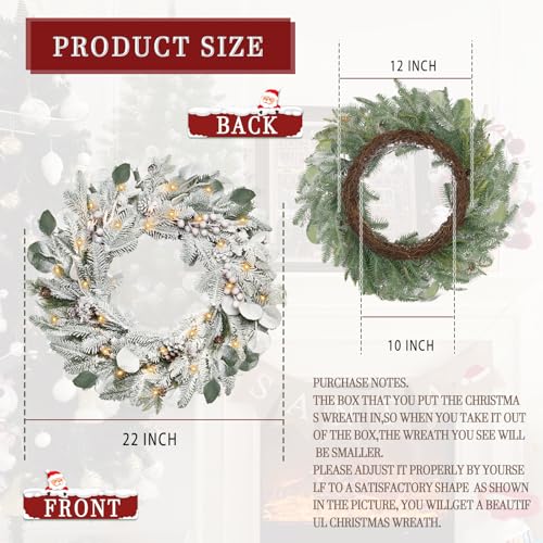 22-Inch Lighted Artificial Christmas Wreath with Red Berries and Pine Cones for Indoor and Outdoor Decor