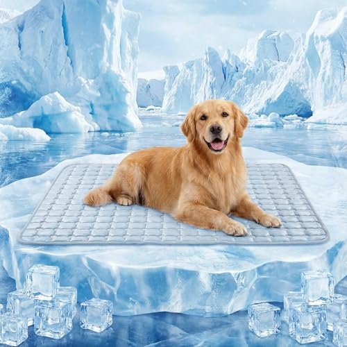 FunFurry Cooling Mat for Dogs44X32 Extra Large Pet PadQ-Max>0.5 Rapid Cooling Dense Weave FabricWashable Kennel Mat with Non-Slip Bottom (Light Blue XL)