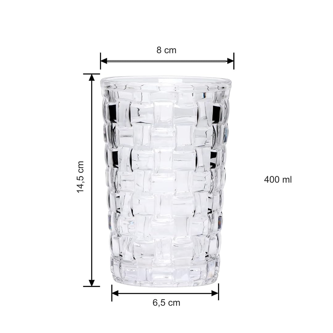 renovon 400ml,kabartma Dokuma Desenli 62'lı SetUzun Cam Bardak,Sıcak ve Soğuk Kokteyller,Buzlu İçececekler için Kibar Şık Ergonomik Tasarım Borosilikat Cam