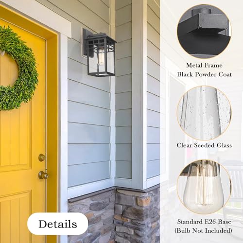 Image of Outdoor Light Fixture Wall Mount, Modern Farmhouse Exterior Wall Sconce with Seeded Glass for Porch, Waterproof Industrial Craftsman Carriage Lantern Lamp Outside for House Patio Yard Garage