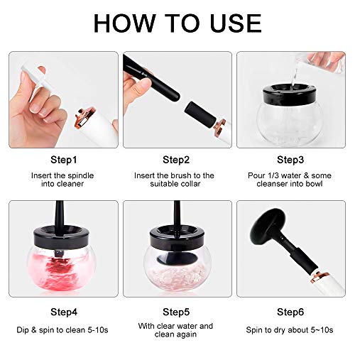 Makeup Brush Cleaner and Dryer Electric Cosmetic Brush Cleaner Machine Automatic Brush Cleaner Spinner Deep Wash and Dry fast with 8 Rubber collars for Most Cosmetic Brushes TecTake - Thumbnail 5
