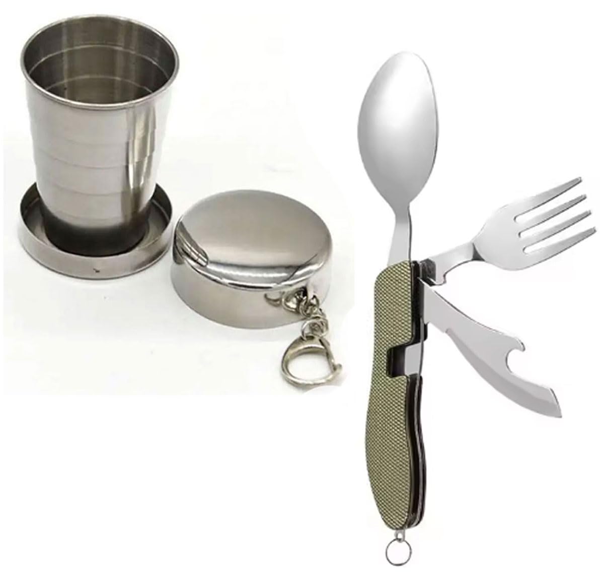 ExcitingDealz Unique Multifunctional Compact Foldable 4-in-1 Spoon,Fork,Bottle Opner,Knife + Stainless Steel Portable Travelling Glass (75ml) for Travelling,Hiking,Camping. (B0D5JMR92P) Amazon Price History, Amazon Price Tracker