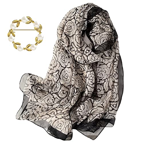 amokk Large Floral Wraps and Shawls with Round Scarf Ring Chiffon Scarfs for Women Lightweight Summer Dressy Neck Scarf