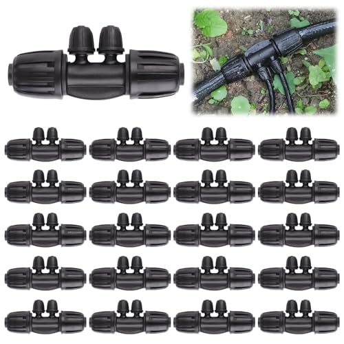 20 Piezas Conectores T con Púas Bloqueadas, Kalolary Kit Accesorios Riego por Goteo 1/2 a 1/4 Pulgada Conector Hembra Bloqueo Tubo 12/16 a 4/7 mm Piezas con Cerradura Púas 4 Vías Sistema Riego Jardín