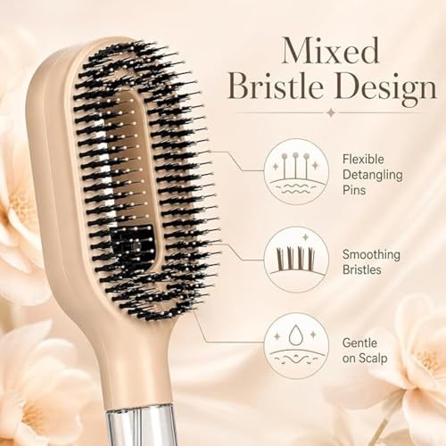 Image of 2-in-1 Spray Comb for Hair, Water Spray Detangling Brush with Built-In Mist Bottle, Anti-Frizz Wet Hair Brush for Men, Women & Kids Ideal for Long, Thick & Curly Hair (Beige)