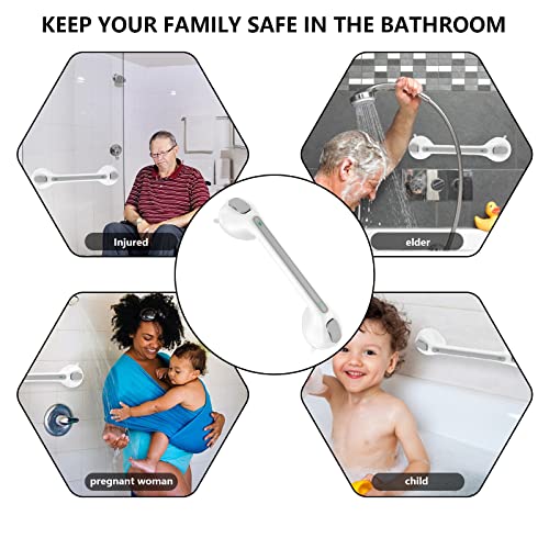 Suction Cup Shower Grab Bar, Munzong 16 Inch Vacuum Suction Bathroom Grab Bar, Anti-Slip Bathroom Balance Bar, Safety Handrail Support, Handicap Injury Elderly Senior Assist Handle（Gray/White) #TOP5