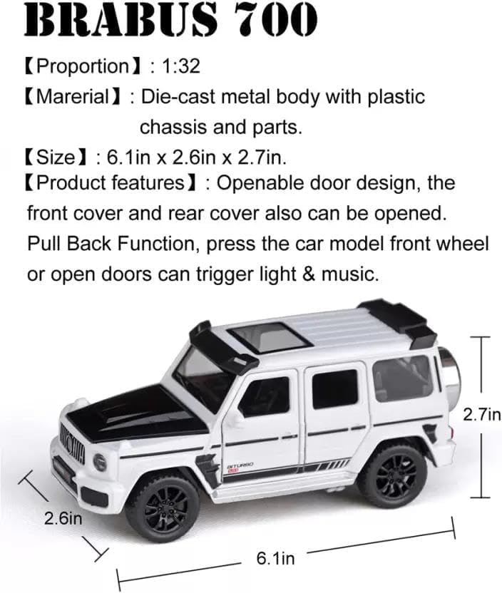 Image of 1:32 Alloy Model Car Compatible for G-Class SUV Style | Die-Cast Metal Pull Back Toy Car with Light & Sound, Openable Doors | Collectible & Gift Toy Vehicle for Kids Boys Girls (White)