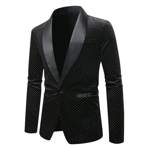 Men's Velvet Blazer Shawl Lapel One Button Suit Jacket Stylish Polka Dot Wedding Tuxedo for Dinner Prom Party Disco