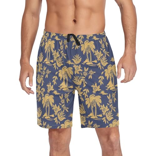 Laprad Men's Pajama Shorts Hawaii Tropical Palm Tree Lounge Sleep Shorts Soft Pajamas Bottoms with Pockets & Drawstring