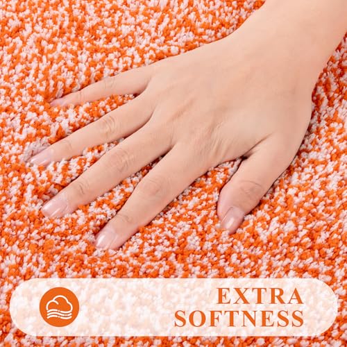 Pauwer Bathroom Rugs Sets 3 Piece Bathroom Shower Rugs with U-Shaped Contour Toilet Mat Absorbent Microfiber Plush Bath Mats Non Slip Bath Rugs Machine Washable Shaggy Bath Floor Mats, Orange