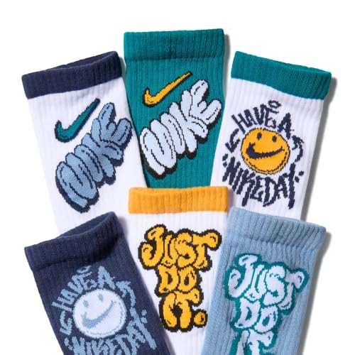 Image of Nike Unisex Kids' Everyday Cushioned Crew Socks (6-Pack) | Boys and Girls