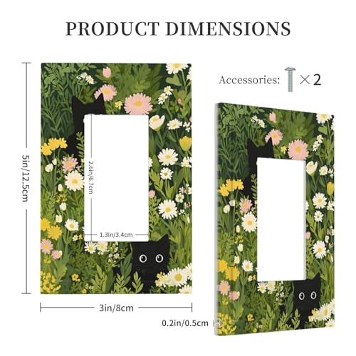 Decorative Outlet Covers Funny Cute Black Cat Colorful Flower Green Plant 1 Gang Single Decora GFCI Device Light Switch Covers Plate 1 Rocker Wall Plate Jumbo Faceplate for Home Decor
