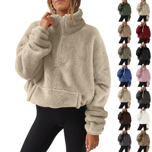 Womens Oversized Sherpa Pullover with Pockets Fuzzy Fleece