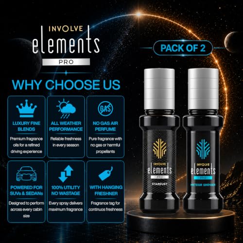 Image of Involve Elements Pro Combo - Star Dust and Meteor Shower Car Perfume Spray - Pack of 2-30 Ml Each | Premium Car Air Freshener | 200+ Sprays Each | Long-Lasting Car Fragrance | Car Accessories 2026