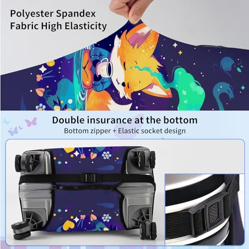 Luggage Cover with Luggage Handle Wrap,Suitcase Cover Washable Anti-scratch Elastic Zipper Baggage Protector Case Fits 25-28 inch,Cute Fox4