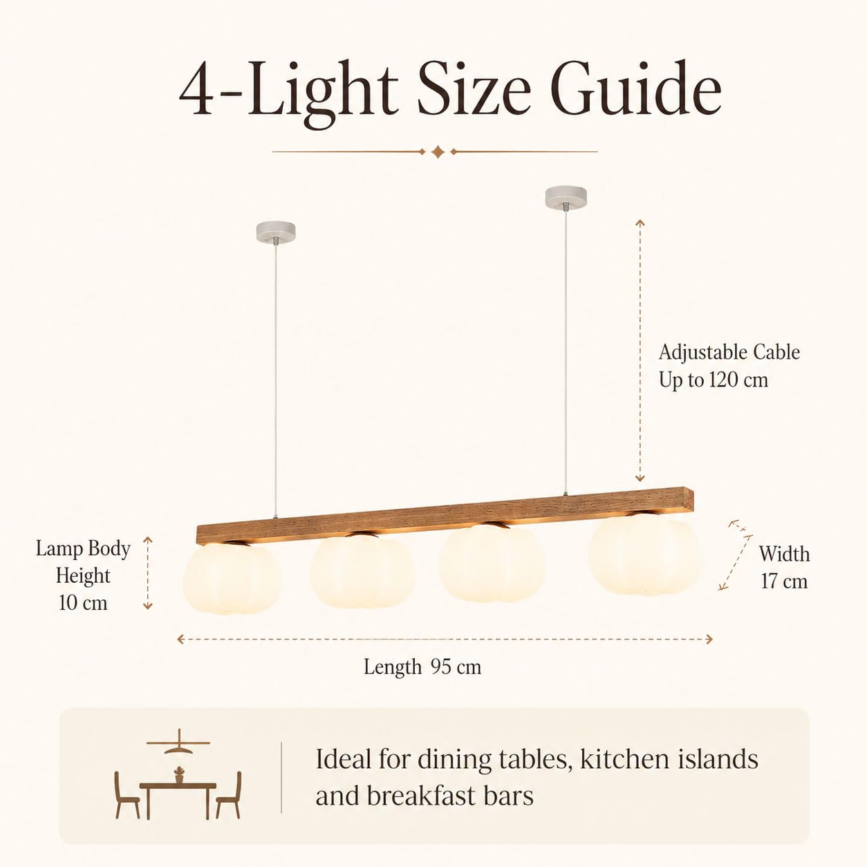 Lampadario Cucina LED in Legno, a Sospensione per Sala da Pranzo