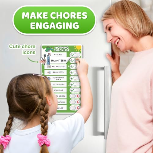 Image of 3 in 1 Upgraded Slider Bedtime /Morning /Weekly Routine Chart for Kids, Magnetic Chore Chart for Kids with Cute Chore Stickers, Cute Visual Schedule for Kid