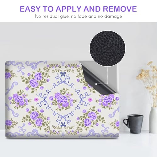Image of DINKY Laptop Skin Sticker Decal 15.6 inch 15.4 inch 12 inch 13 inch 13.3 inch 14 inch 15 inch Laptop Universal Vinyl Skin Stickers Cover Art Decal Notebook PC Personalized Protector, Purple Flower Bow