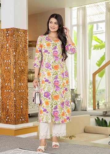 Image of Pistaa's Women's Floral Print A-Line Kurta with Lace Palazzos