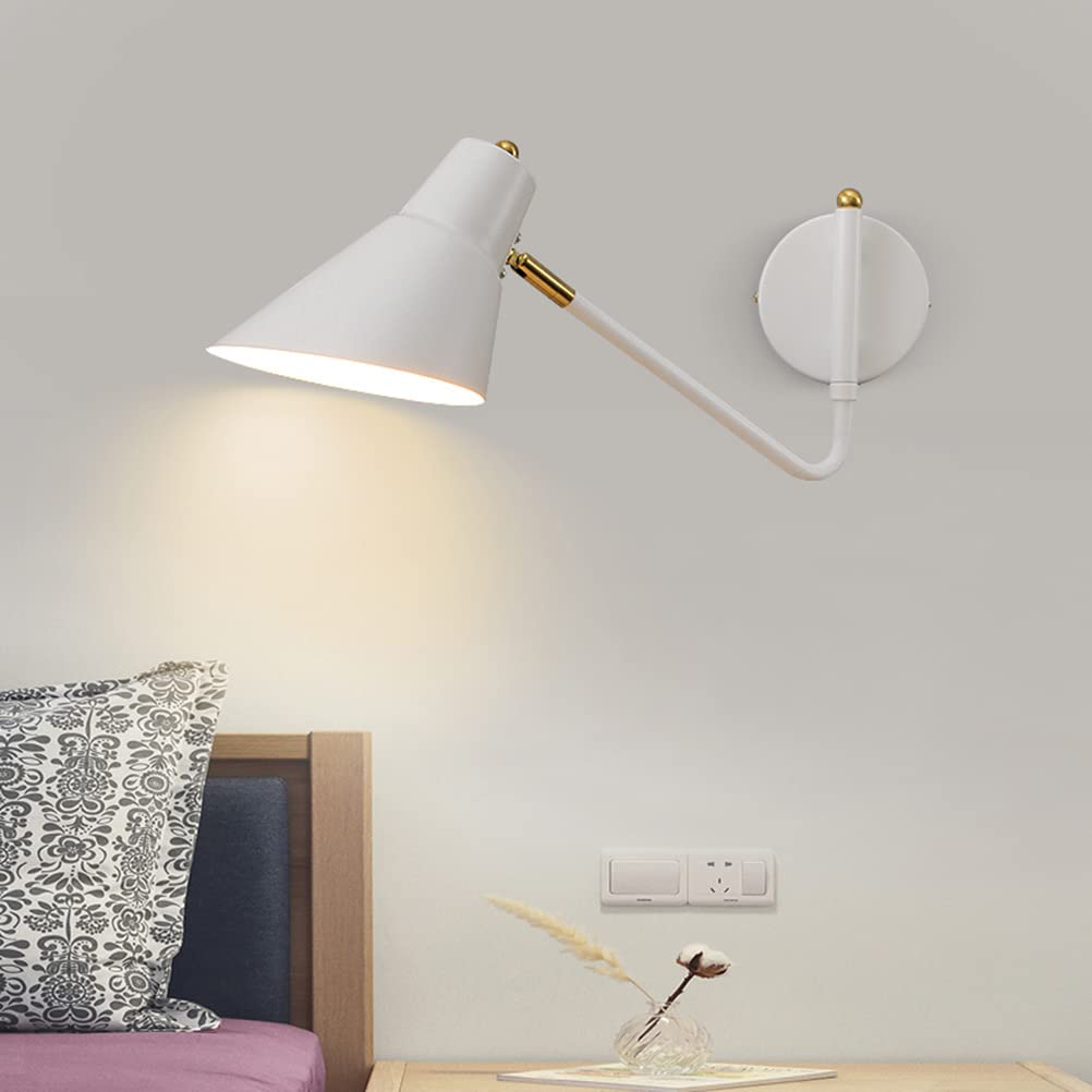 ZBZFGE Lámpara de Pared de Brazo Largo de Metal con Interruptor de Encendido/Apagado de Cable enchufable, Aplique de Pared de Lectura con Brazo oscilante E27, luz Nocturna Junto a la Cama para
