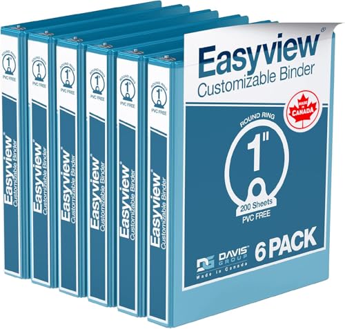Image of Easyview 3-Ring Binder, Clear-View Cover, 1 inch Round Rings, Turquoise, 6 Pack