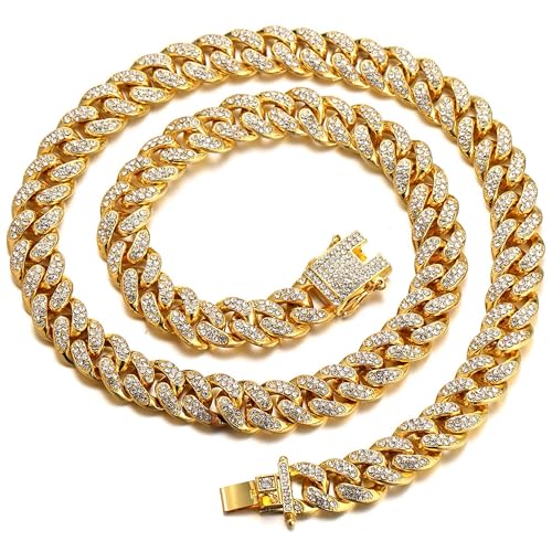 Image of Halukakah Diamonds Gold Watch Iced Out, Kid's 18K Real Gold /Platinum White Gold Plated 36MM Width Green /Blue /Red Dial Quartz Wristband 8 inch with Cuban Link Chain 7 inch+16 inch Bracelet, Free Giftbox