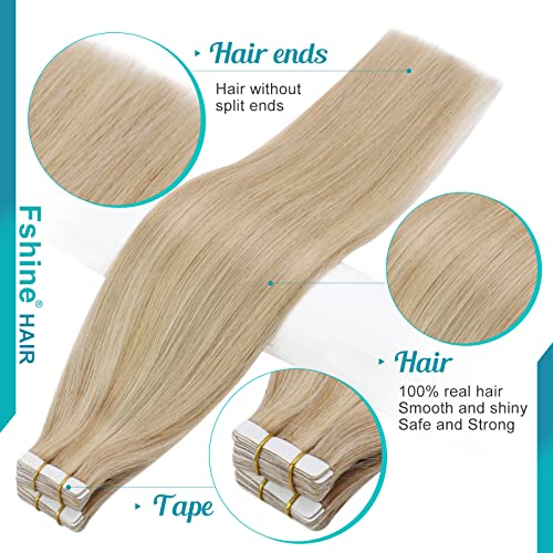 Fshine Real Human Hair Extensions Tapes 16 Inch Tape in Hair Extensions Dark Blonde Highlighted Bleach Blonde 50 g 20 Pieces - Image 3