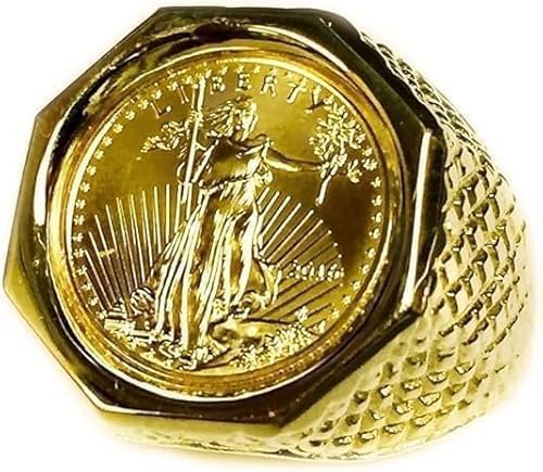 Drizzle Jewels 925 Sterling Silver American Liberty Coin Men's Engagement Ring, 14k Yellow Gold Finish