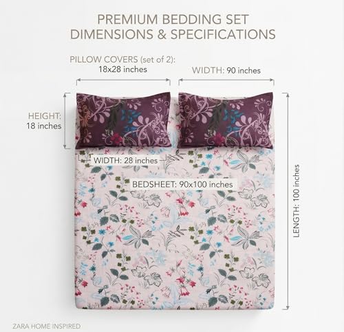 Image of VAS COLLECTIONS Cotton Double Bedsheet with 2 Pillow Covers (90x100 Inch) | 180 TC Soft Breathable Printed Bedsheet for Double Bed | Bedding Set for Bedroom & Home Decor (Mulled Wine)