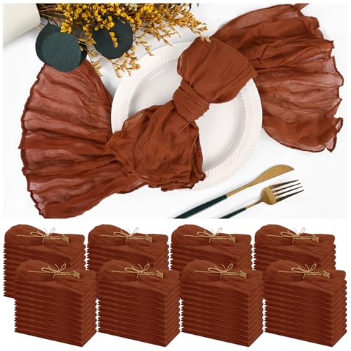 84 Pack Terracotta Cheese Cloth Napkins Gauze Napkin Cloth Bulk Set of 84 Washable Boho Dinner Table Napkins for Wedding Party Baby Shower Birthday Party Decorations，20 x 20 Inch