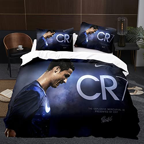 SHAARI Housse de Couette Les Stars du Football, Parure de lit 3D en Microfibre avec Housse de Couette 220x240cm et taie d'oreiller pour Enfant 65x65cm