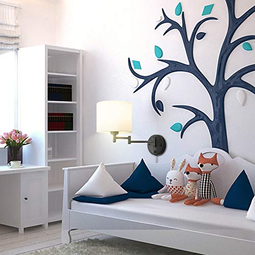 Ic Instant Coach Swing Arm Wall Sconce 7" Shade Width Plug In Wall Mount Opaque Ivory Linen Shade 40W 2-Way Installation(1 Light) #TOP7