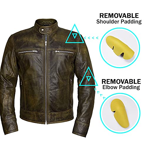 Image of Men Premium Distressed Brown Padded Armored Cowhide Leather Coat | Vintage Cafe Racer Protective Moto Jacket