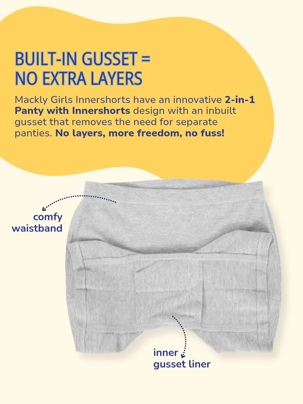 Image of mackly Girls Inner Shorts (Pack of 2) | 2-in-1 Seamless Panty Shorts with Gusset | Soft Breathable Base Layer for Dresses, Skirts