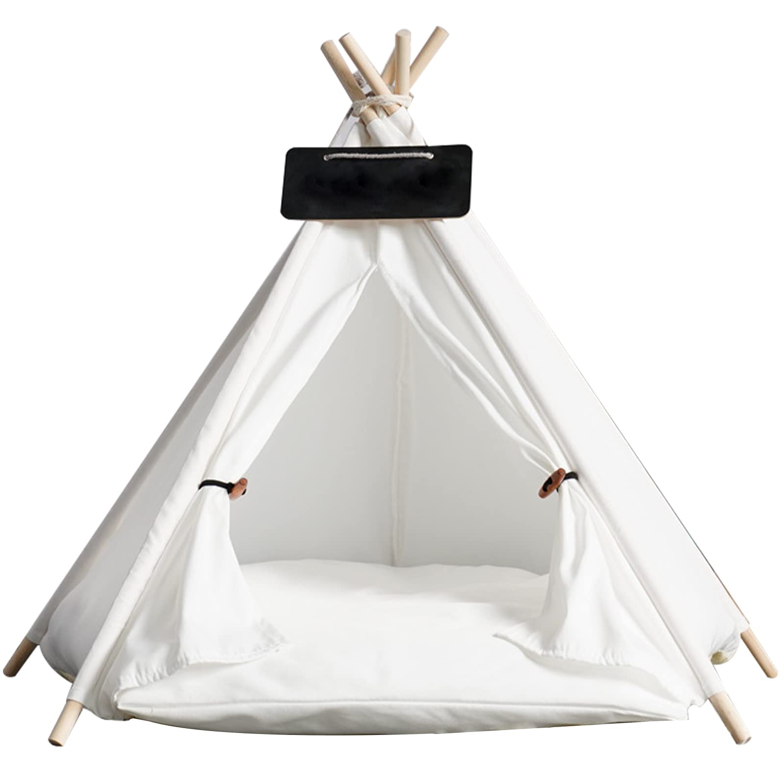 JOYPAWS Pet Teepee Folding Tent for Small Dogs or Cats Portable Puppy Sweet Bed Washable Dog or Cat Houses with Thick Cushion, 24 Inch Tall, for Pets Up to 33lbs Classic White